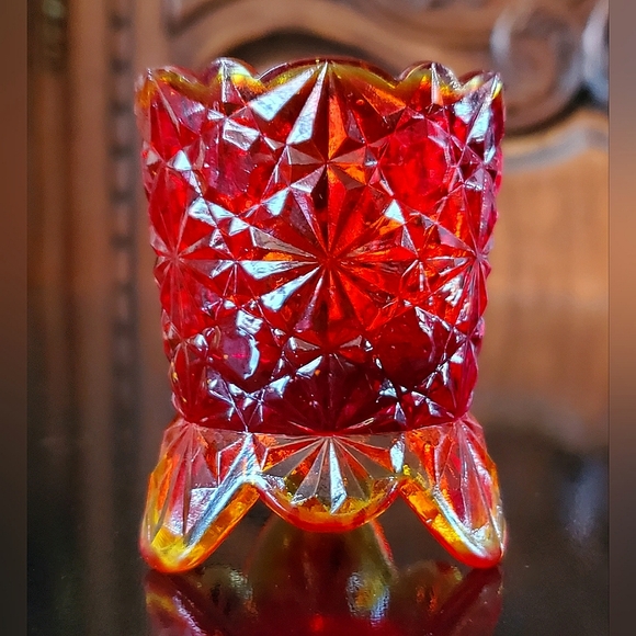 Vntg Amberina "Daisy and Button" Toothpick / Matchstick Holder - Picture 2 of 12